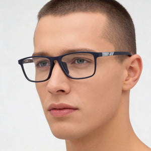 Adidas Rectangle Eyeglasses Men — side view, Blue Injected temples