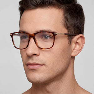 Adidas Originals Navigator Rectangle Eyeglasses Men — side view, Brown Plastic temples