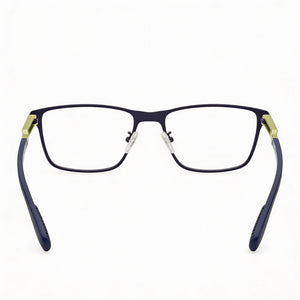 Adidas SP5021 Rectangle Eyeglasses Men — side view, Blue Metal temples