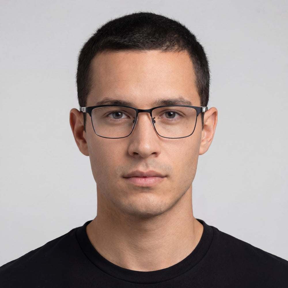 Adidas SP5024 Rectangle Eyeglasses Men — side view, Black Metal temples