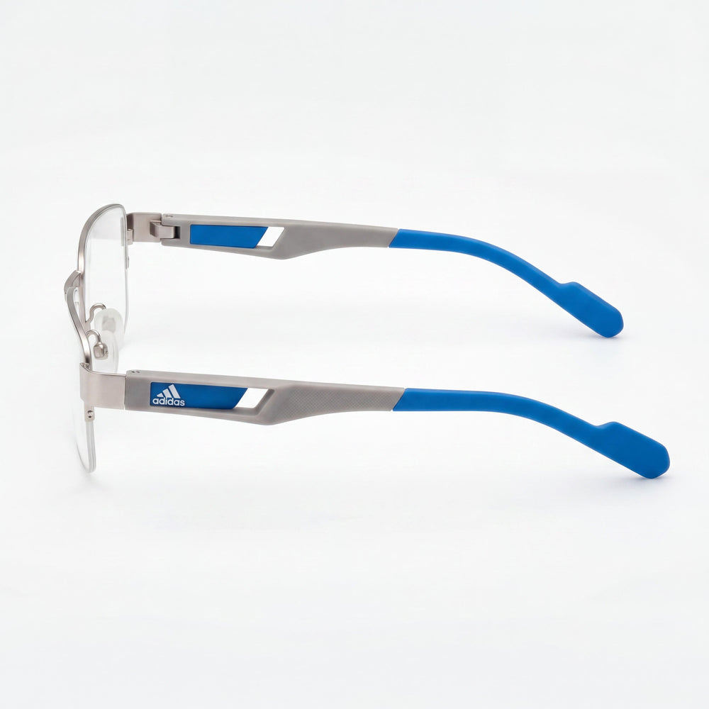 Adidas SP5037 017 53 Rectangle Eyeglasses Men — side view, Silver Metal temples