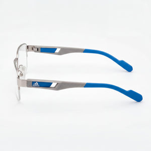 Adidas SP5037 017 53 Rectangle Eyeglasses Men — side view, Silver Metal temples