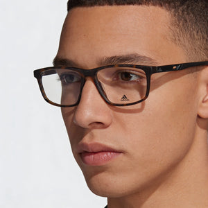 Adidas SP5043 Rectangle Eyeglasses Men — side view, Havana Plastic temples