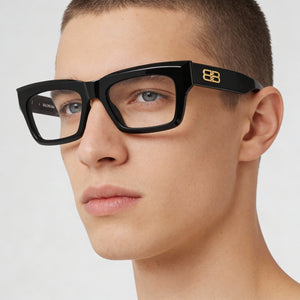 Balenciaga BB0240O-001 Rectangle Eyeglasses Unisex — side view, Black Acetate temples