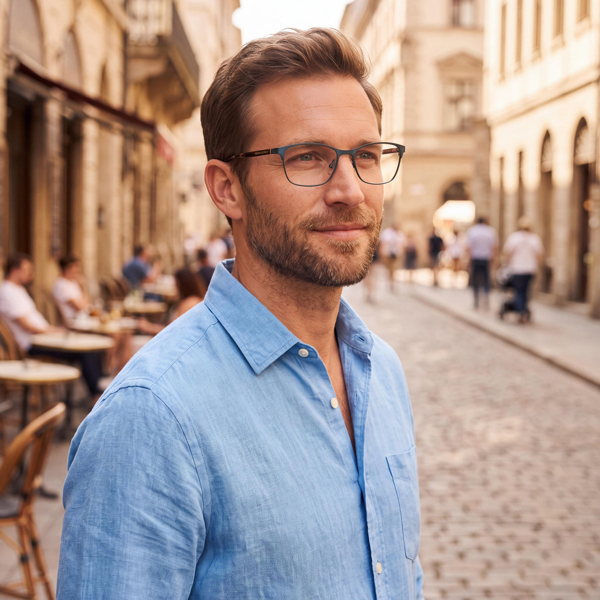 Lentes para hombre Banana Republic Camila, de marco rectangular azul, 51mm, Photo 4