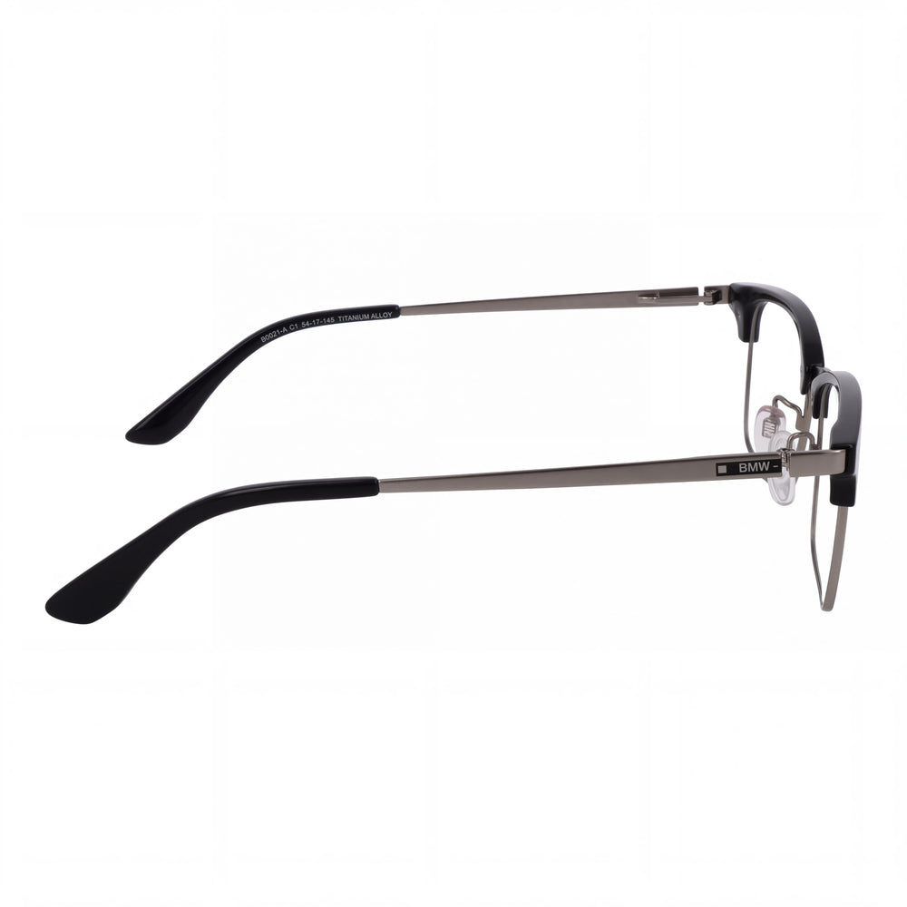 BMW BW5074-H Browline Eyeglasses Men — side view, Silver Titanium temples