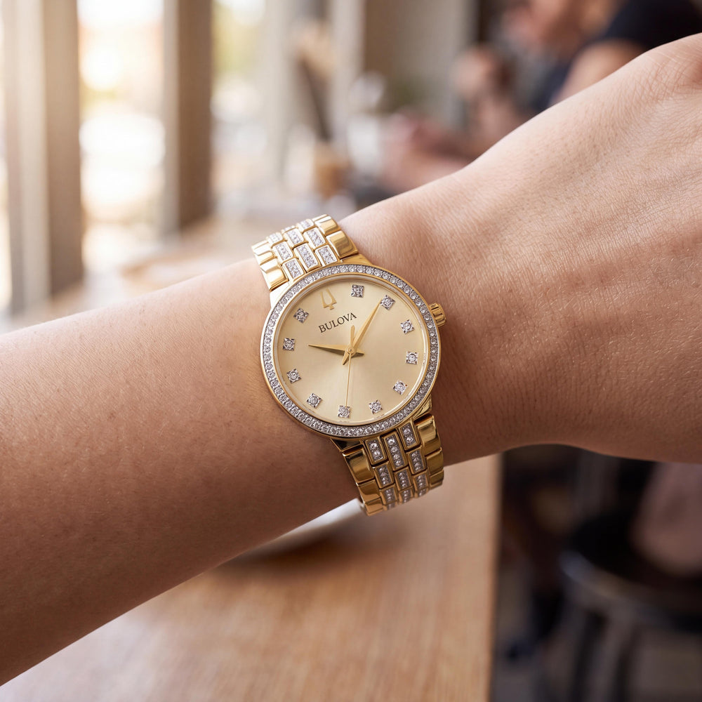 Bulova 98X133 Women's Watch — side view, Gold-tone case 40mm