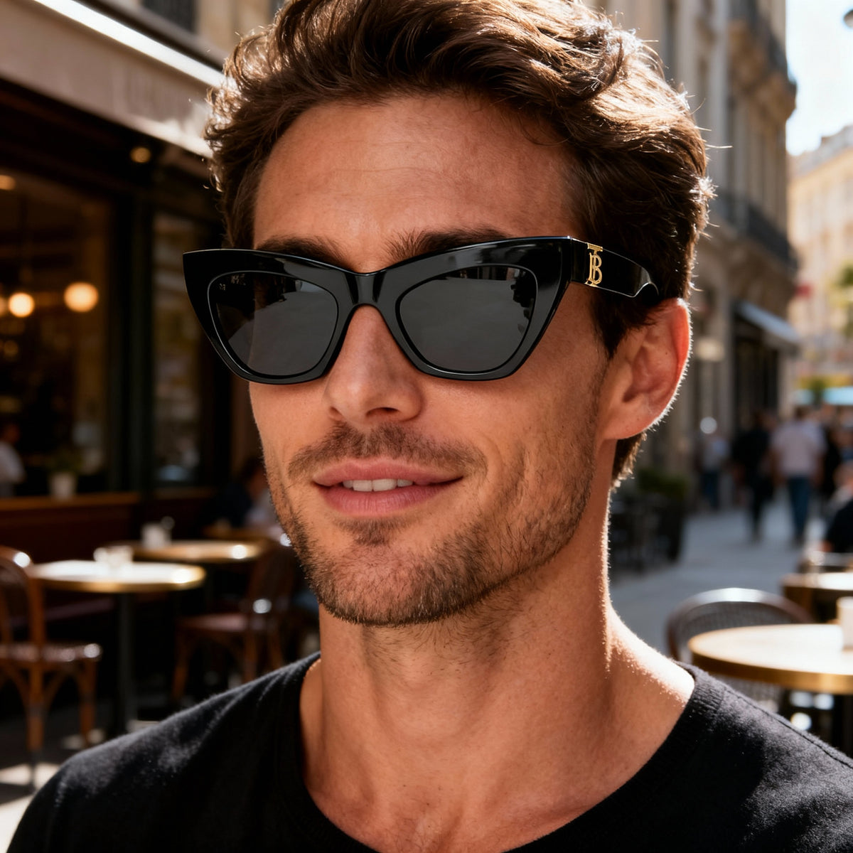 Burberry BE 4405F Gafas de sol de ojo de gato negras gris oscuro para hombre, 51 mm, Photo 4