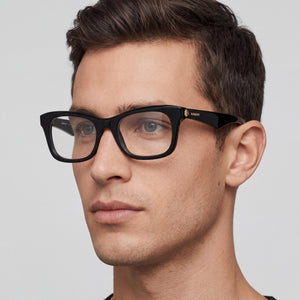 Burberry Rectangle Eyeglasses Unisex — side view, Black temples