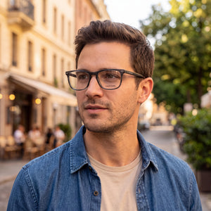 Calvin Klein CK18513 007 Rectangle Eyeglasses Men — side view, Black Plastic temples