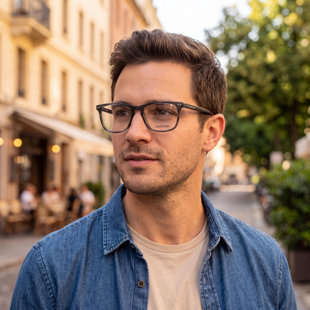 Gafas graduadas para hombre Calvin Klein 18513 007 con montura de plástico en color Habana carbón y lentes de muestra 54-19-145, Photo 3