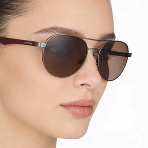 Calvin Klein Ck19313s Round Sunglasses Women — side view, Non-Polarized Burgundy lens