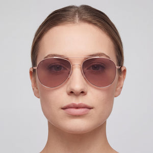 Calvin Klein Ck20120s Aviator Sunglasses Women — side view, Non-Polarized Brown/Blush lens
