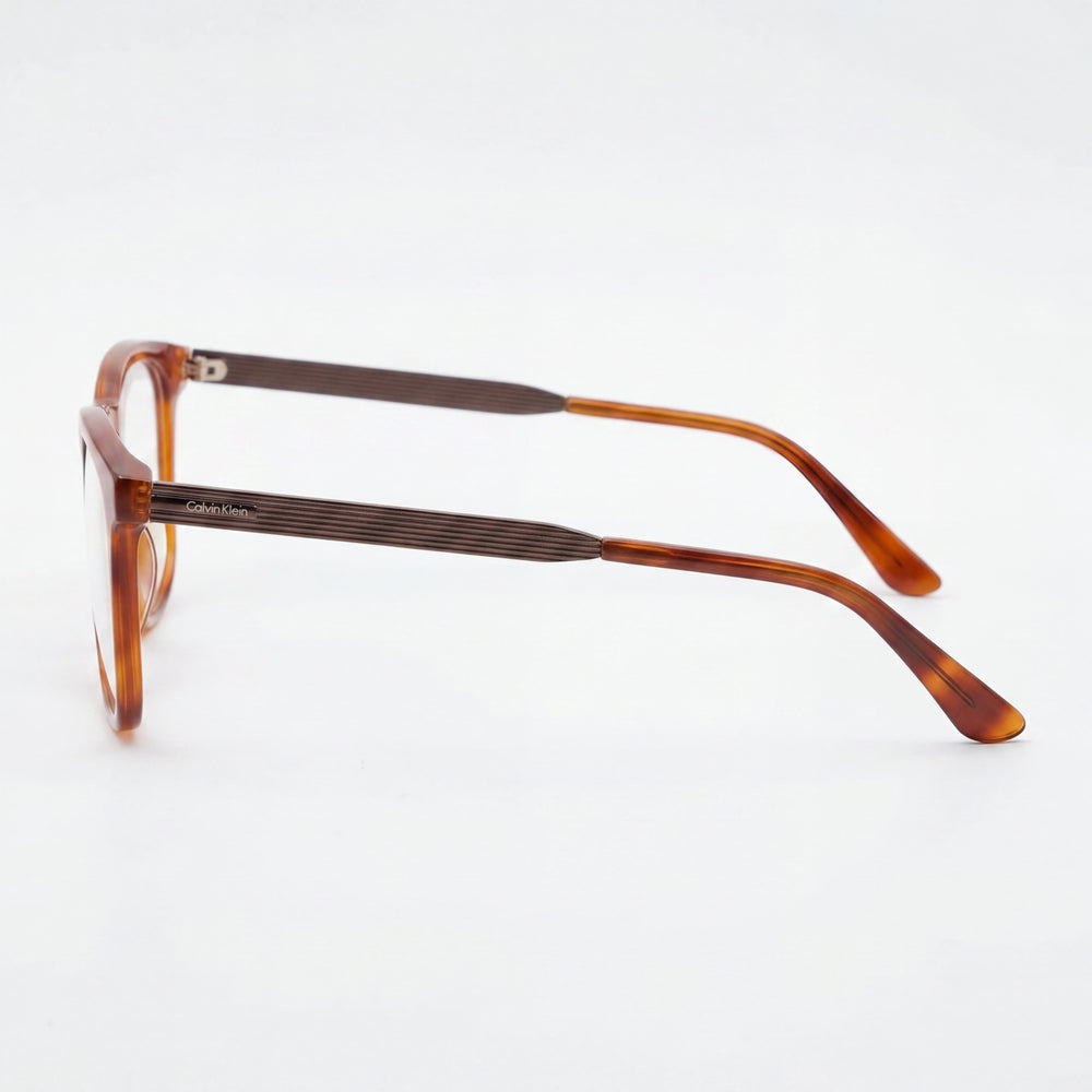 Calvin Klein CK22503 213 53 Square Eyeglasses Unisex — side view, Havana Acetate temples