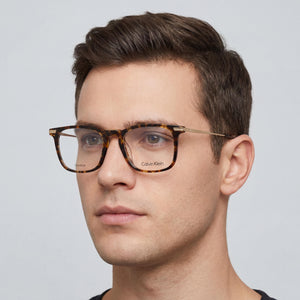 Calvin Klein CK22526T Rectangle Eyeglasses Men — side view, Havana Acetate temples