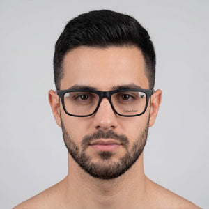 Calvin Klein CK22547 Rectangle Eyeglasses for Men — interior view, Acetate frame detail