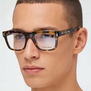 Calvin Klein Ck23519 Square Unisex Eyeglasses — side view, Havana Alloy Steel temples