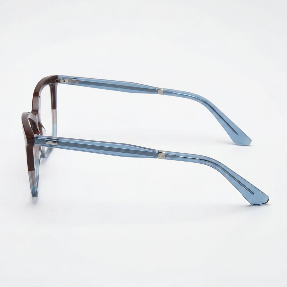 Calvin Klein CK23545 Rectangle Eyeglasses Unisex — side view, Brown Acetate temples
