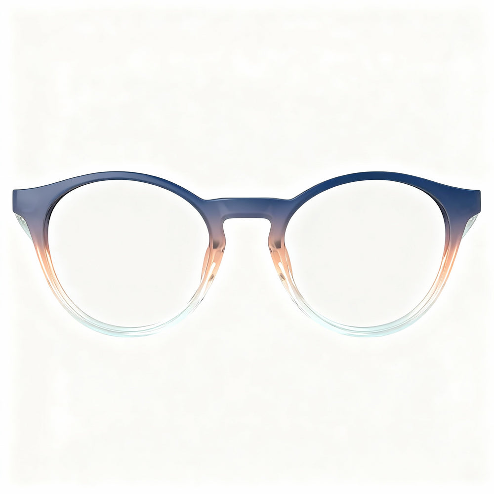 Calvin Klein CK23549 Round Eyeglasses Women — side view, Blue Injected temples