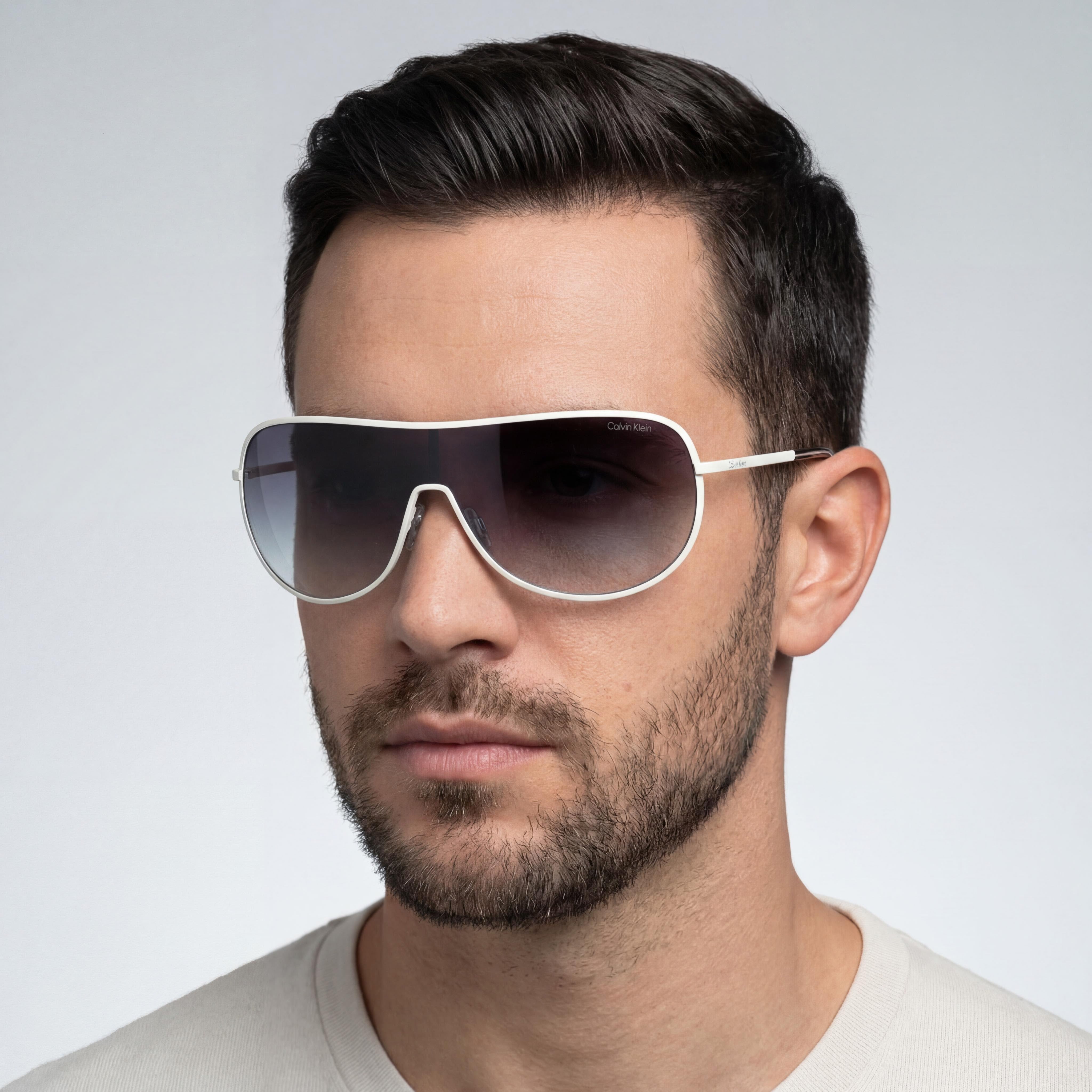 Calvin Klein CKR120S White Shield Gradient Sunglasses for Men, 66mm, Photo 5