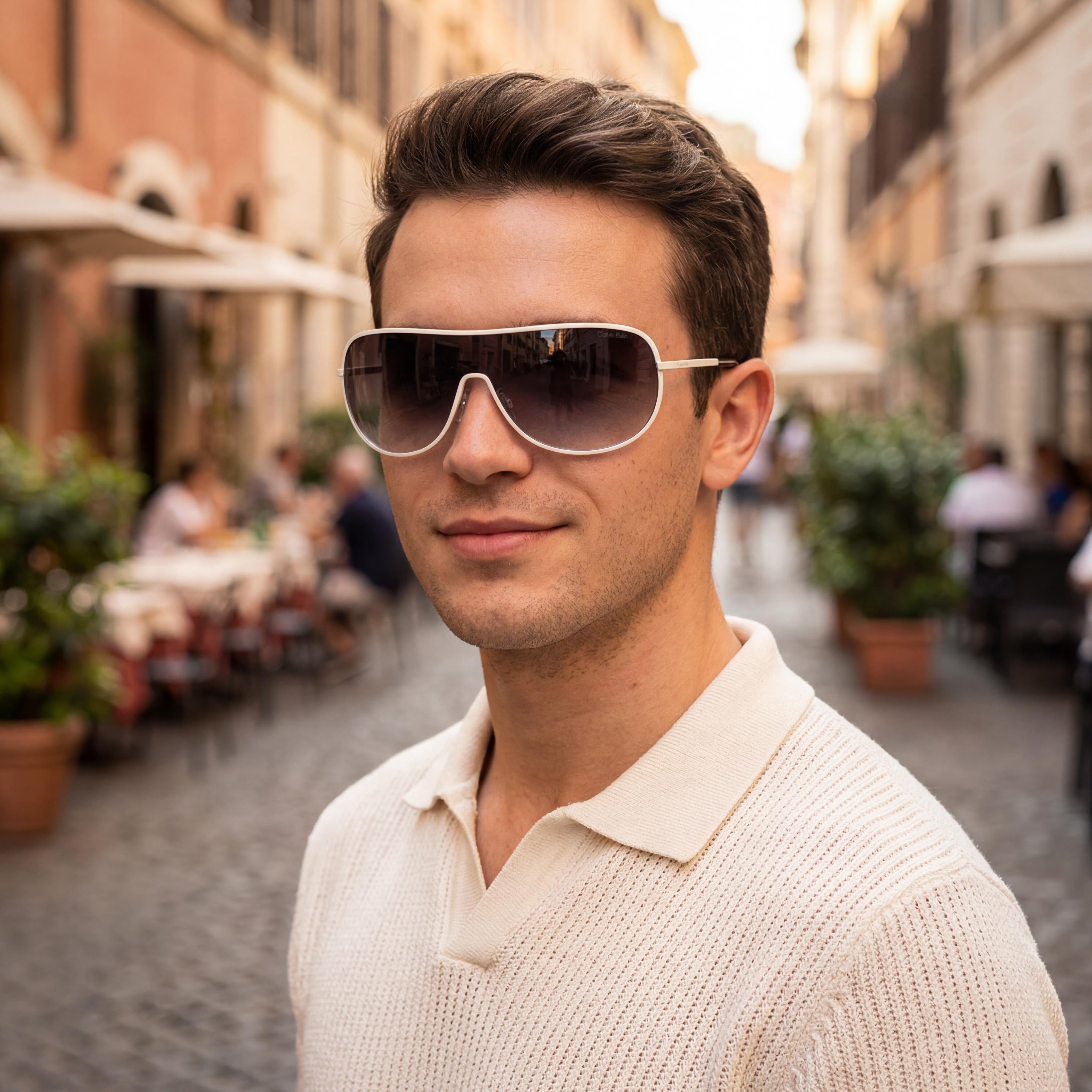 Calvin Klein CKR120S White Shield Gradient Sunglasses for Men, 66mm, Photo 6