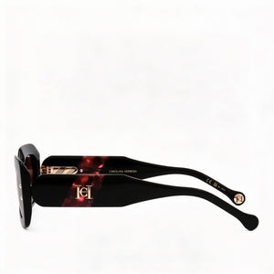 Carolina Herrera Rectangle Sunglasses Women — side view, Non-Polarized Black Red lens