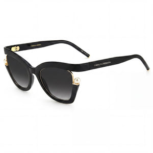 Carolina Herrera Ch 0002/S Black Cat Eye Sunglasses for Women, Dark Grey Shaded lens