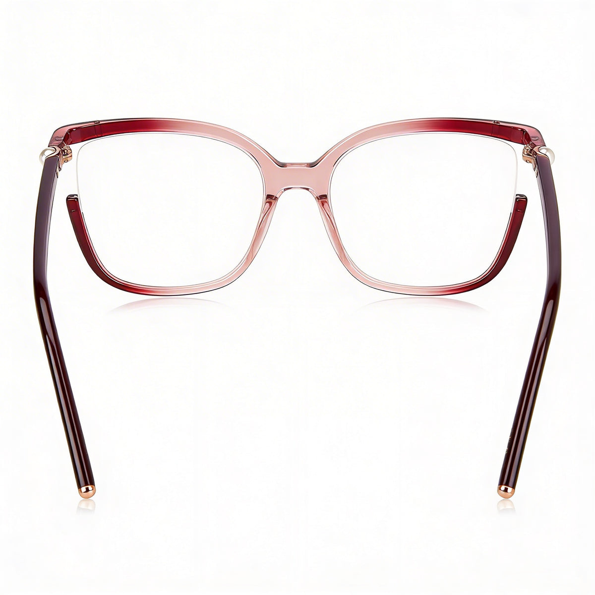 Carolina Herrera CH/0004 Gafas semi al aire cuadradas de propionato para mujer, color borgoña, nude, oro rosa 53-19-140, Photo 4
