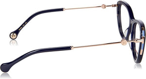 Carolina Herrera CH 0021 0PJP Cat Eye Eyeglasses Women — side view, Blue Plastic temples