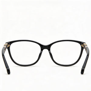 Carolina Herrera CH 0048 Rectangle Eyeglasses Women — side view, Black Acetate temples