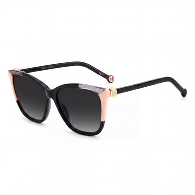 Carolina Herrera Ch 0052/S Black Square Sunglasses for Women, Dark Grey Shaded lens