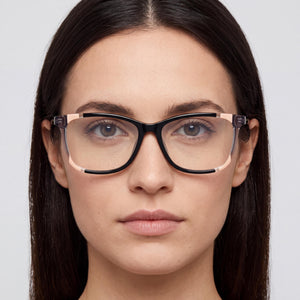 Carolina Herrera CH 0066 KDX Square Eyeglasses Women — side view, Black Nude Acetate temples