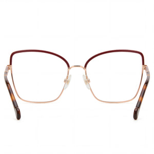 Carolina Herrera Classic Cat Eye Eyeglasses Women — side view, Red Gold Havana Metal temples