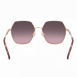 Carolina Herrera Essential Geometric Sunglasses Women — side view, Non-Polarized Gold Burgundy lens