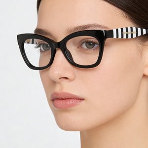 Carolina Herrera Her 0089 Rectangle Eyeglasses Unisex — side view, Black White Acetate temples