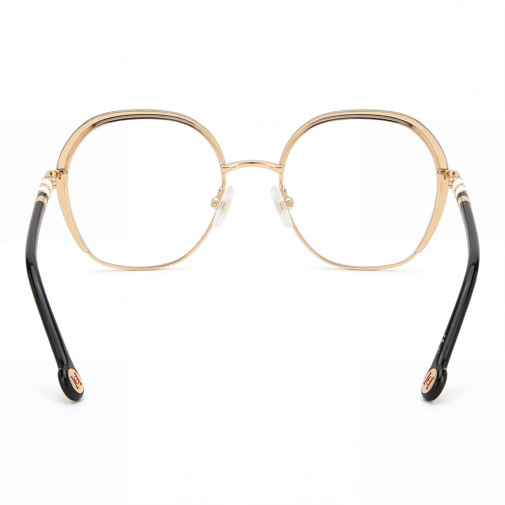 Carolina Herrera Her 0099 Round Eyeglasses Women — side view, Black Gold Alloy Steel temples