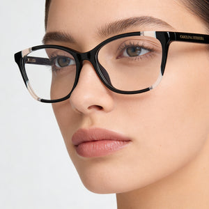 Carolina Herrera HER 0124 Rectangle Eyeglasses Women — side view, Black Acetate temples