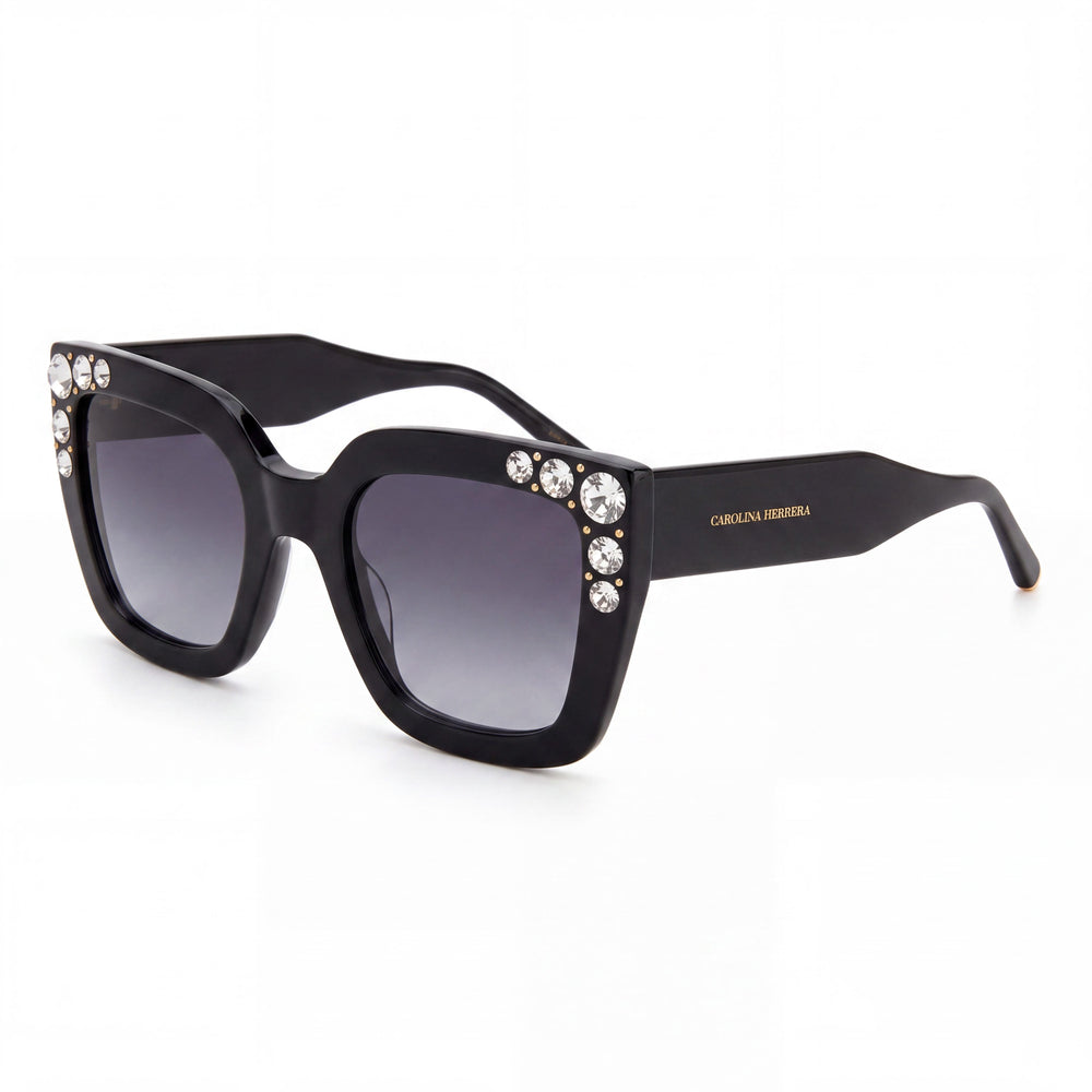 Carolina Herrera Her 0130/S Black Square Sunglasses for Women, Dark Grey Shaded lens