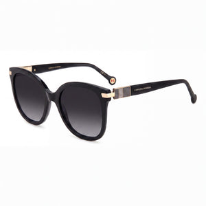 Carolina Herrera HER 0134/S Black Square Sunglasses for Women, Dark Grey Shaded lens
