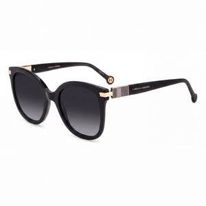 Carolina Herrera Her 0134/S Black Cat Eye Sunglasses for Women, Dark Grey Shaded lens
