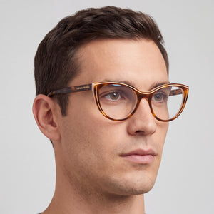 Carolina Herrera Her 0171 Rectangle Eyeglasses Men — side view, Havana Acetate temples