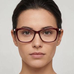 Carolina Herrera HER 0208 Rectangle Eyeglasses Women — side view, Red Acetate temples