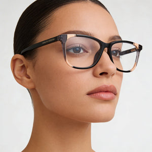 Carolina Herrera Modern Square Eyeglasses Women — side view, Black Nude Acetate temples