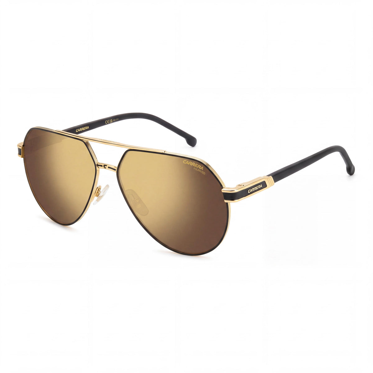Gafas de sol Carrera para mujer 1067/S de metal negro mate y dorado, polarizadas, lentes doradas de alto contraste, protección 100% UV, 62 mm, Photo 1