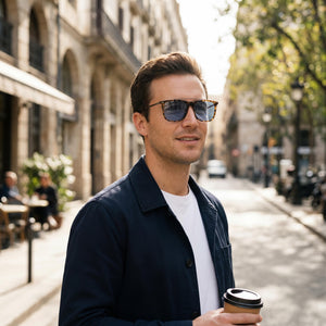 Carrera 150/S Rectangle Sunglasses Men — side view, Non-Polarized Blue Avio lens