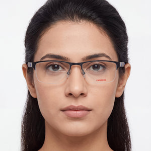 Carrera 2042t Rectangle Eyeglasses Women — side view, Black Stainless Steel temples