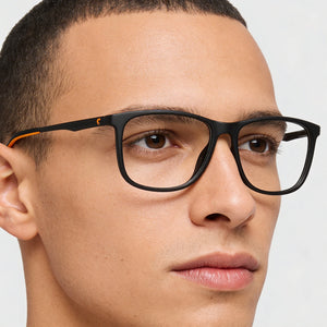 Carrera 2045t Rectangle Eyeglasses Men — side view, Black Orange Propionate temples
