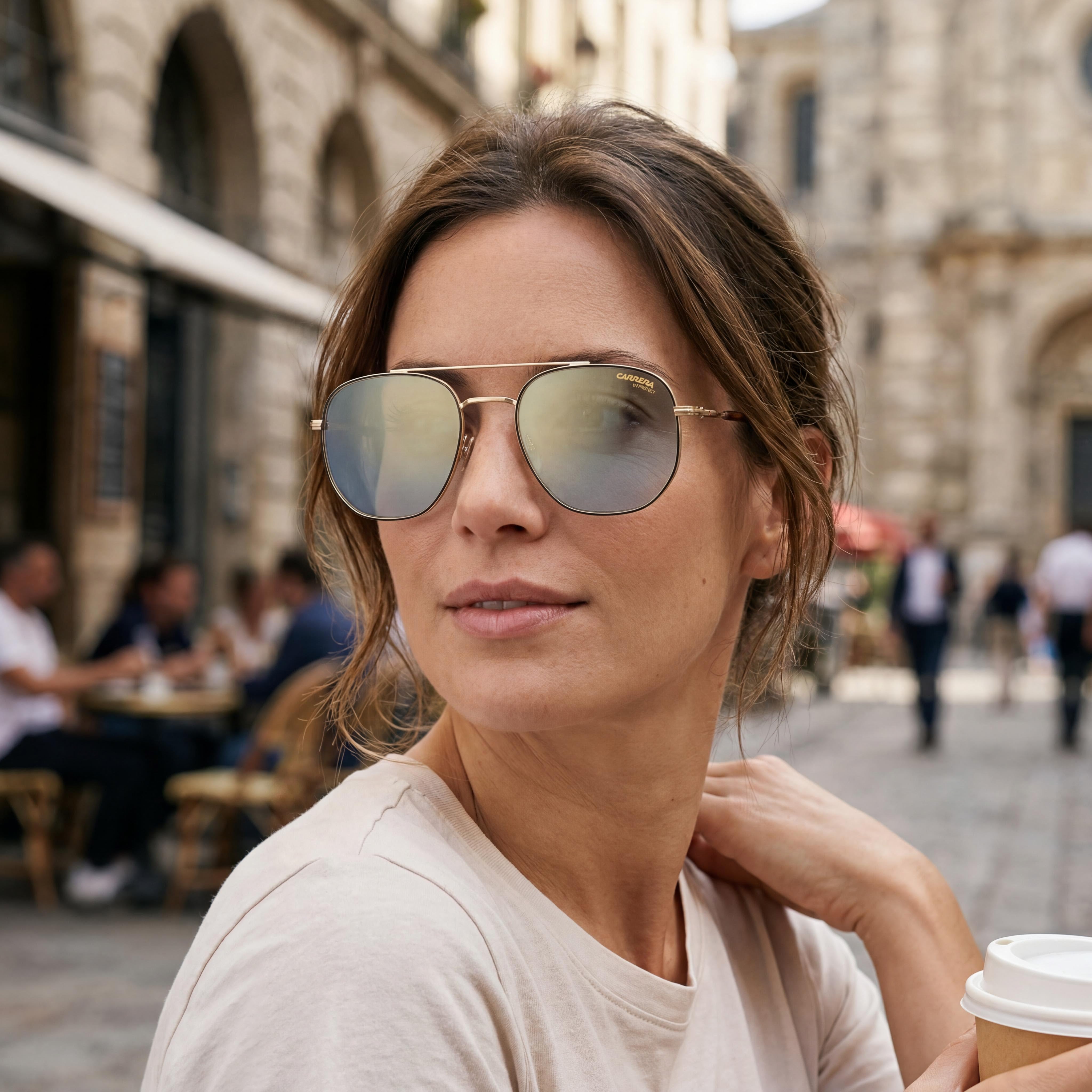 Gafas de sol unisex Carrera 236/S Gold Havana Aviator con cristales de espejo, 54mm, Photo 6