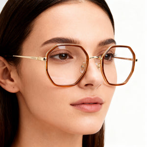 Carrera 3034 Round Eyeglasses Women — side view, Gold Stainless Steel temples