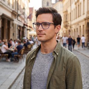Carrera 309 Square Eyeglasses Men — side view, Blue Acetate temples
